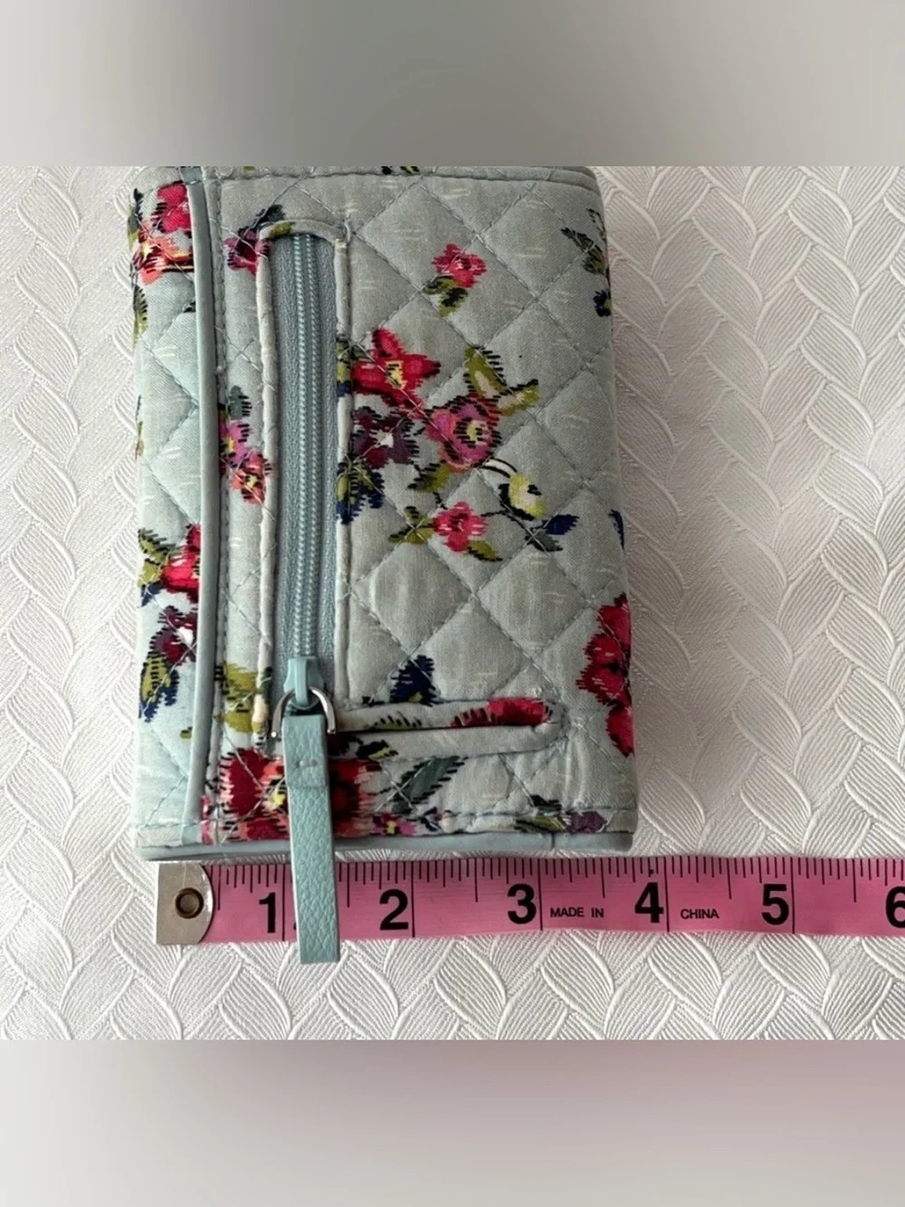 Vera Bradley Quilted Floral Wallet in Light Blue with Pink & Green Accents